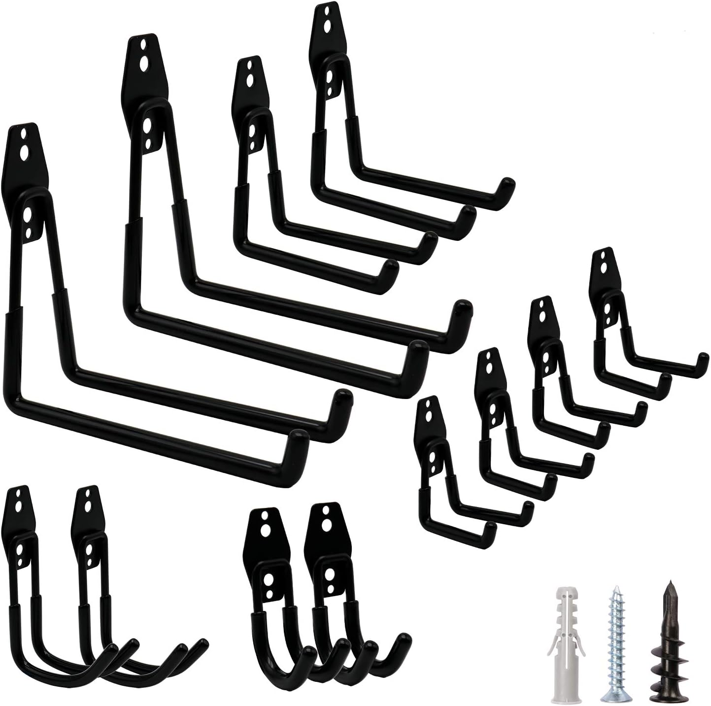 Garage Hooks, Ladder Hooks 12 Pack Heavy Duty Steel Garage Storage Utility Double Hooks Wall Hooks for Organizing Power Tools Ladders Bulk Items