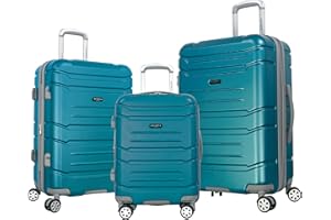 Olympia U.S.A. Denmark 3-Piece Expandable Lightweight Suitcase Hardside Luggage Set with Double Spinner Wheels, Multi Grip, Locking System Teal