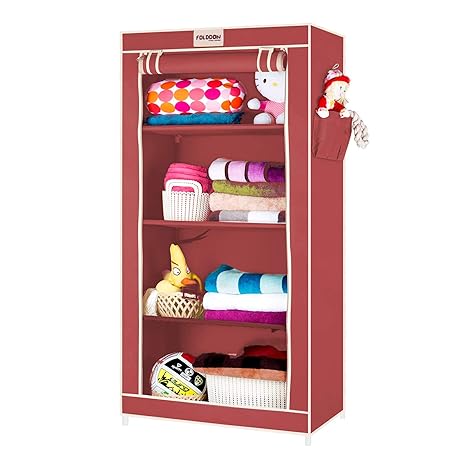Folddon Foldable Wardrobe Single Door 4 Shelves Maroon Amazon