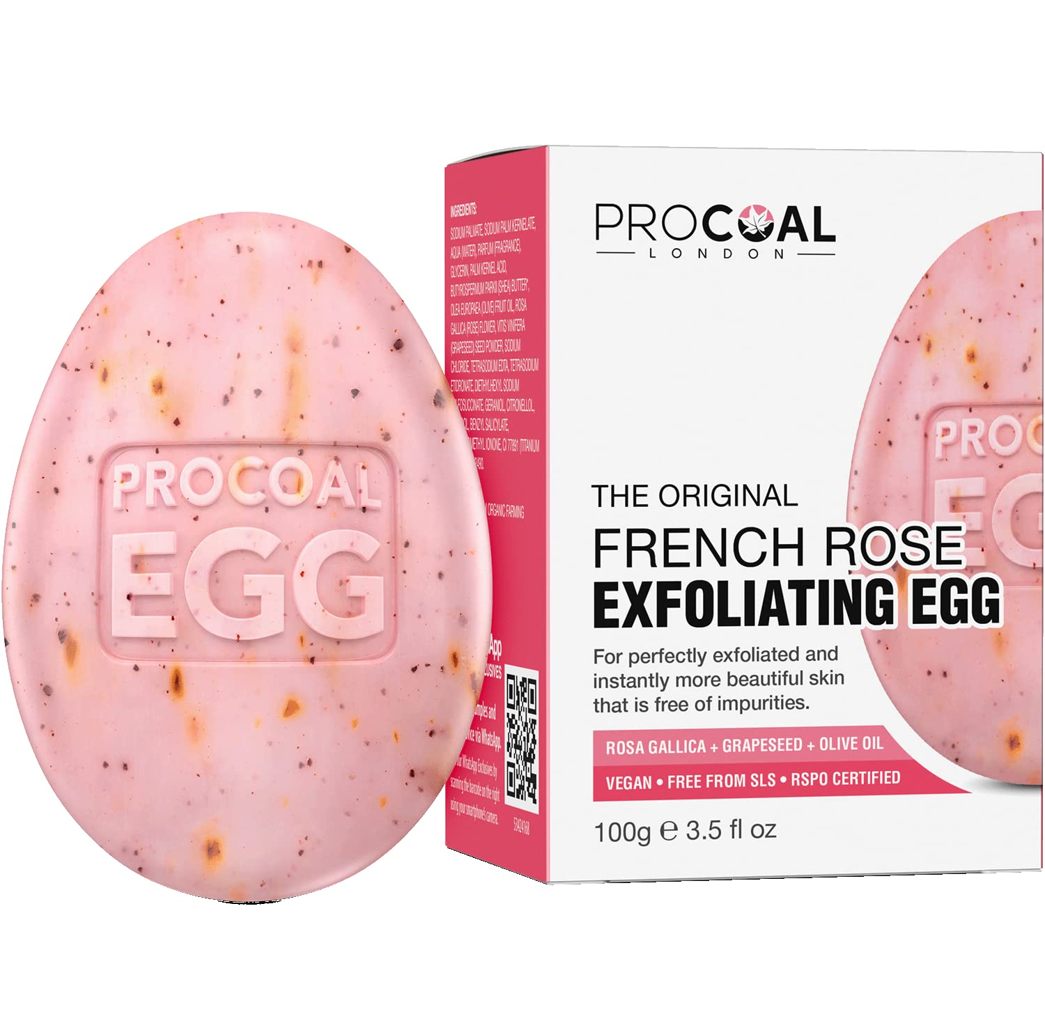 French Rose Exfoliating Natural Soap 100g by Procoal - Vegan Soap Bar For Soft, Refreshed And Decongested Skin, Glycerin Soap, Hand, Body, Shower & Cruelty-free