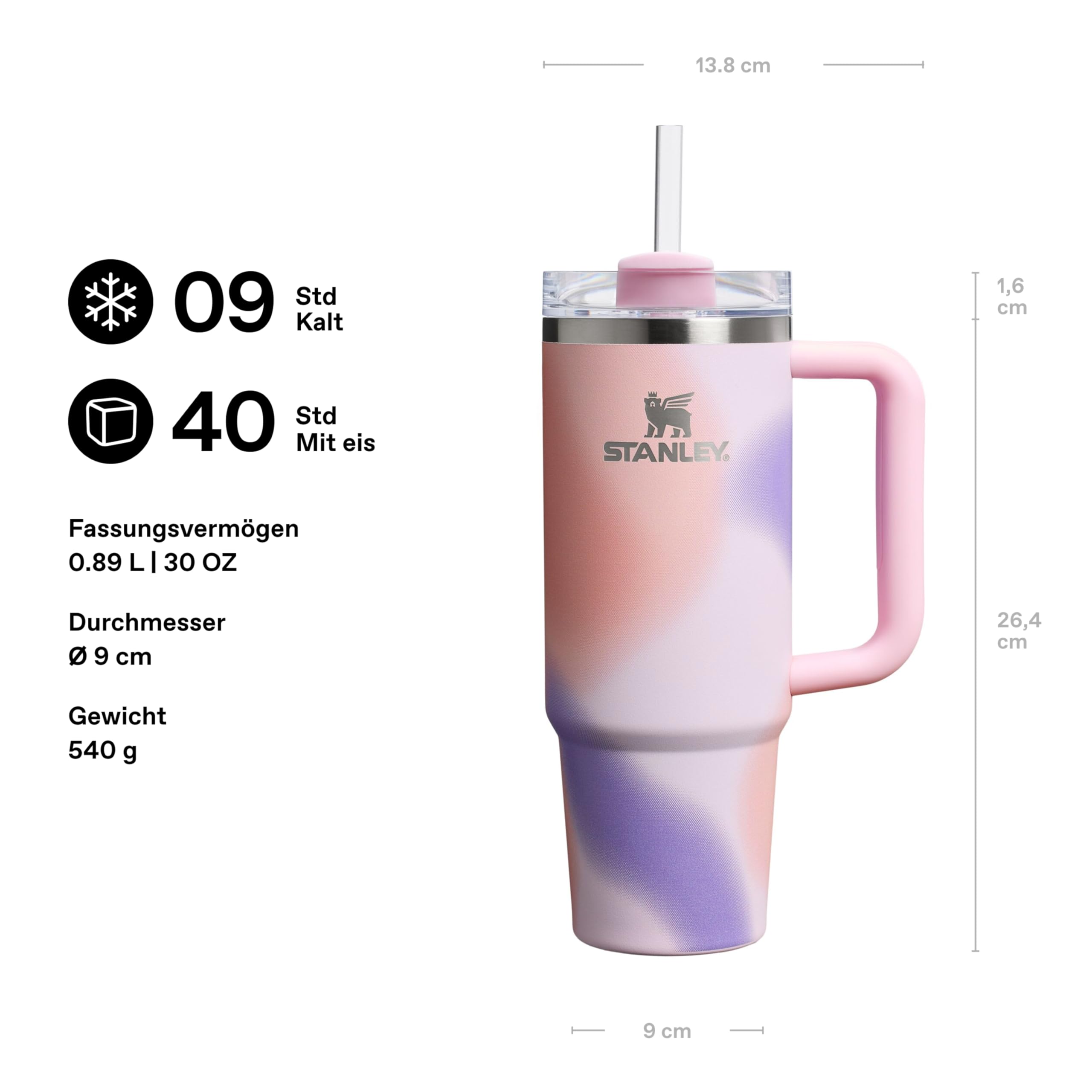 STANLEY 1913 Quencher H2.0 Flowstate Trinkflasche Mit Strohhalm 0.89L - Thermobecher Kühlt 9 Stunden - 40 Stunden Eisgekühlt - Thermosflasche BPA Frei - Edelstahl Trinkbecher - Rose Petal Motion 2