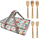 Pioneer Woman Style Insulated Casserole Carrier with 5 Wooden Spoons Set, Thermal Food Bag for Hot/Cold Food, Fits 9"x13" Baking Pan, Floral Kitchen Stuff Birthday Gift for Wife, Mother's Day.6 PCS