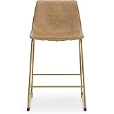 Signature Design by Ashley Lexadine Contemporary Bar Height Bar Stool with Faux Leather Upholstery, Set of 2, Light Brown & G