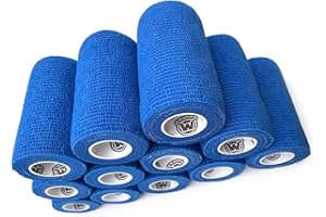 WildCow 4" Blue Vet Wrap Tape Bulk, 12 Pack Cohesive Bandage Wrap, Self Adherent Grip Rolls