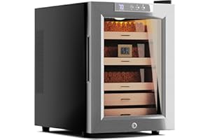 Woodronic Electric Cigar Humidor for 250 Cigars, 33L Cigar Cabinet with Temperature Control, Spanish Cedar Lined Drawers, Digital Hygrometer, Crystal Gel Humidifiers & Humidor Solution, Gift for Men