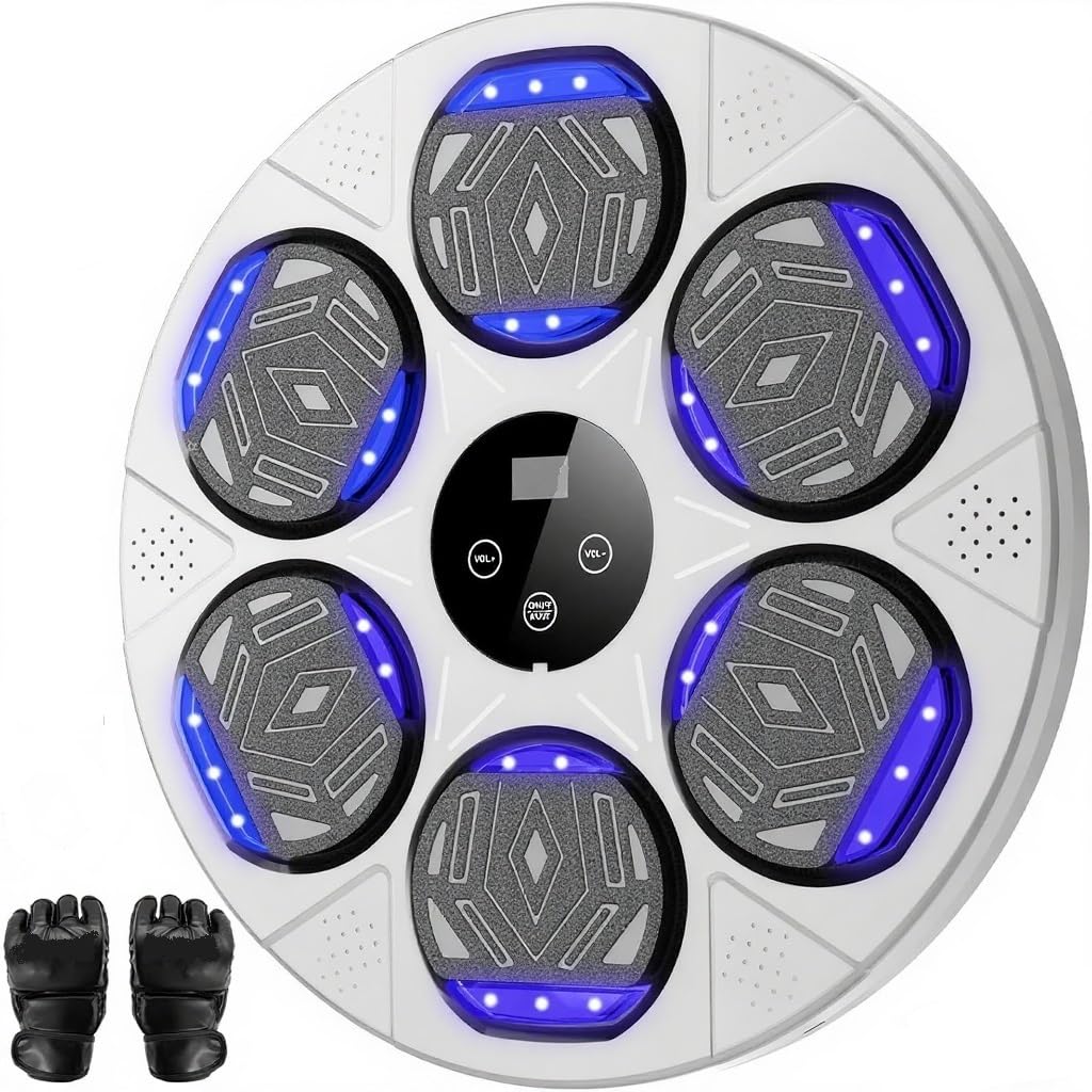 LOLBOX Boxing Wall-Mounted Machine, Suitable for Both Adults and Kids, Bluetooth Intelligent Boxing Trainer with Boxing Gloves, Home, Office, Gym Boxing Exercise Target Equipment,White Image