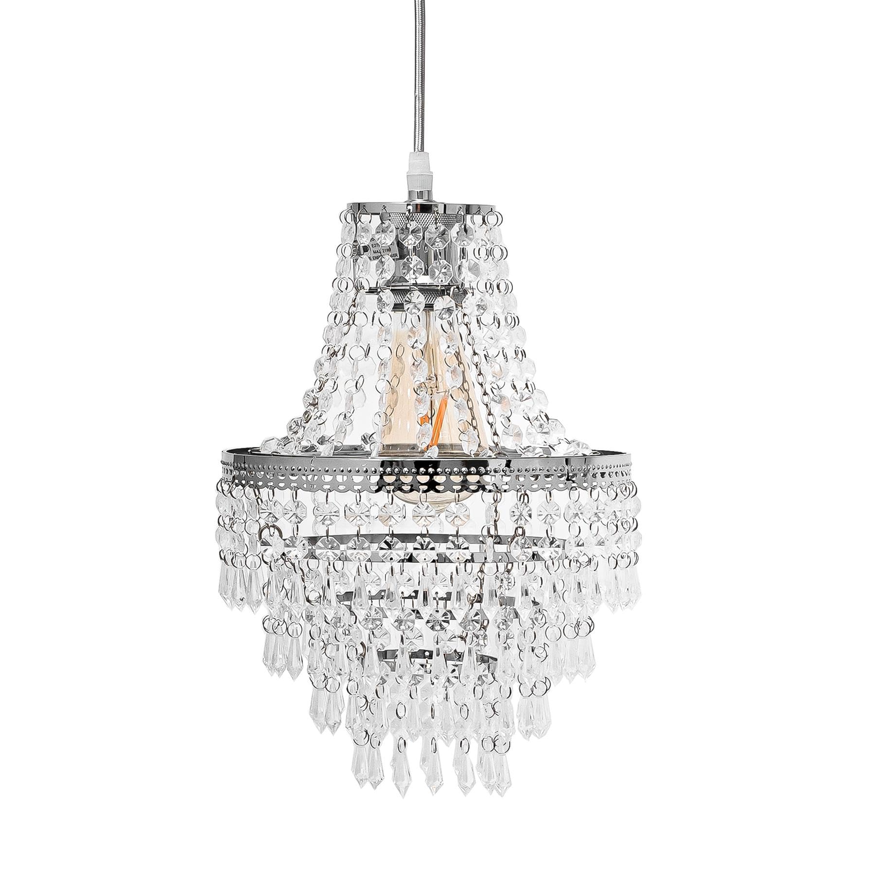Innoteck Premium Acrylic Teardrop Pendant Light Shade with Polished Chrome Frame – Modern Ceiling Lampshade for Living Room, Bedroom, Home – E27 to B22 Adaptor Included