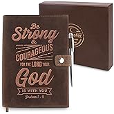 moonster Refillable Leather Journal Joshua 1:9 Bible Verse Embossed Journals with Pen – Milled A5 Leather Journal Lined Paper - Line Notebooks for Men – Notebook with Pen Holder - 320 Pages
