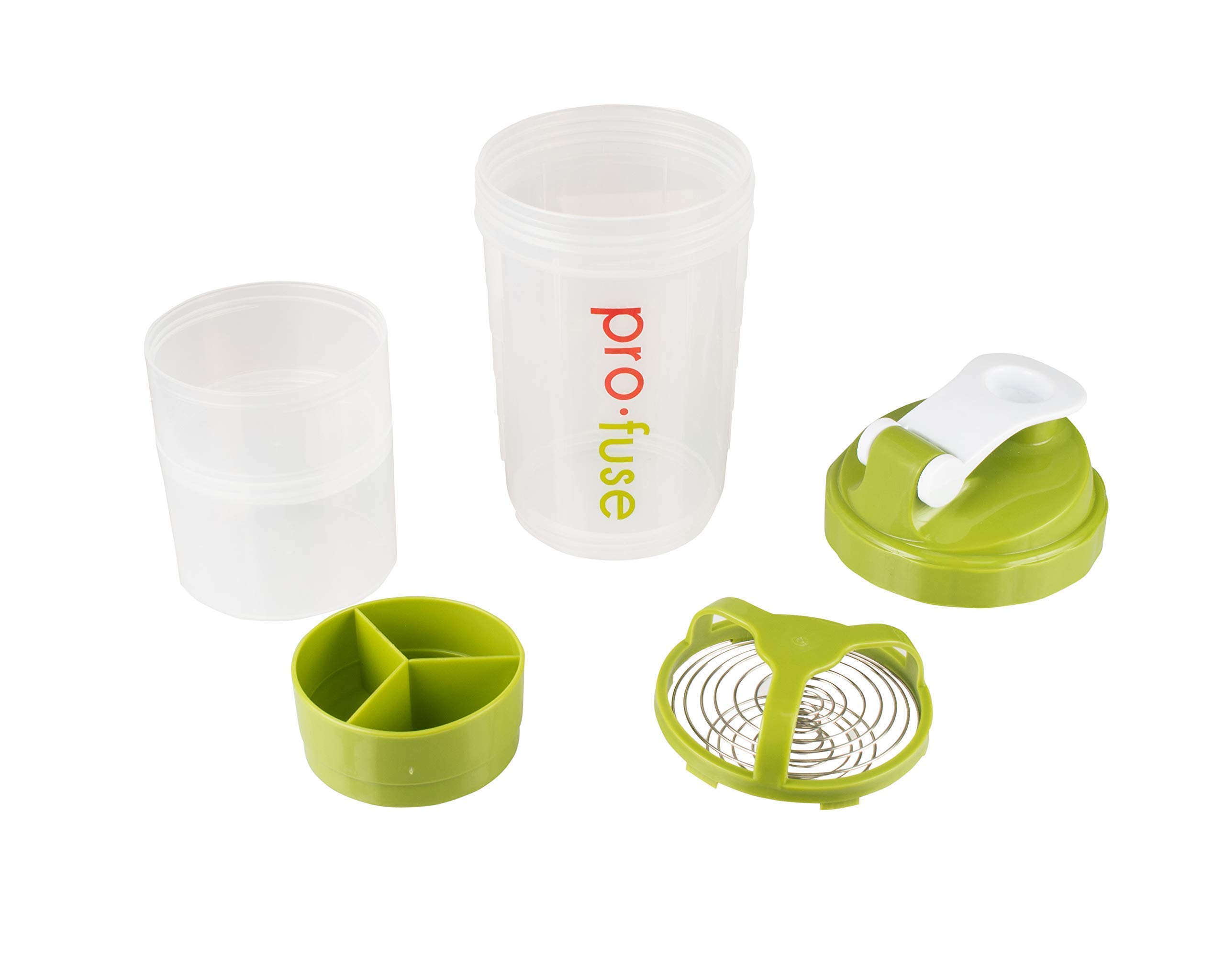 Protein Shaker Bottle Storage Set, Twist & Lock Compartment & Pillbox, 16.9oz | Bonus: Fill N Go Supplement Funnel (2)