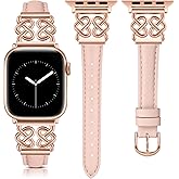 TOYOUTHS Leather Band Compatible with Apple Watch Bands Women 38/40/41/42/44/45/46/49mm Dressy Slim Leather Strap with Designer Heart Knot Buckle for iWatch Series 11 10 9 8 7 6 5 4 SE/Ultra 3 2 1