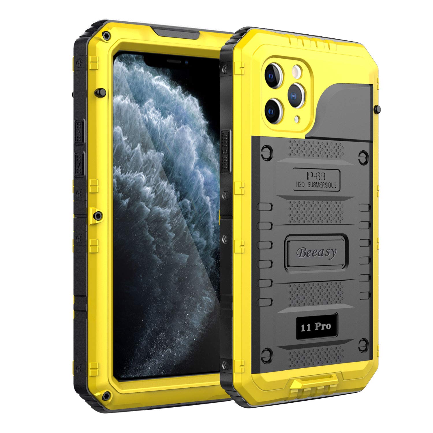 Beeasy iPhone 11 Pro Case Yellow, Waterproof Shockproof Tough Heavy Duty, with Built-in Screen Protector 360 Degree Full Body Military Protective, Drop Proof Metal Cover for Outdoor Sport