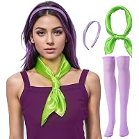 Grüner Seidenschal & Lila Satin-Stirnband Set – Für Cosplay, Halloween & Alltag, 60x60 Cm