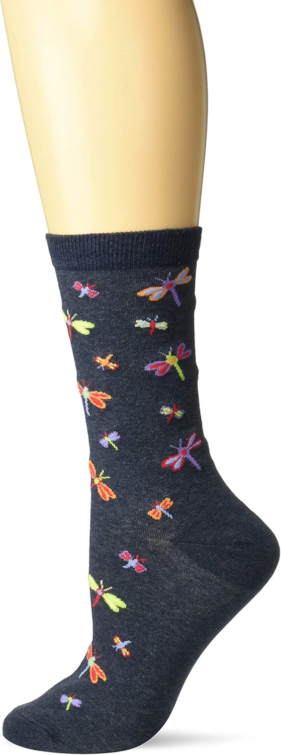 K. Bell Socks womens Zoo Animals Crew Casual Sock, Dragonflies (Denim), Shoe Size 4-10 US: Clothing