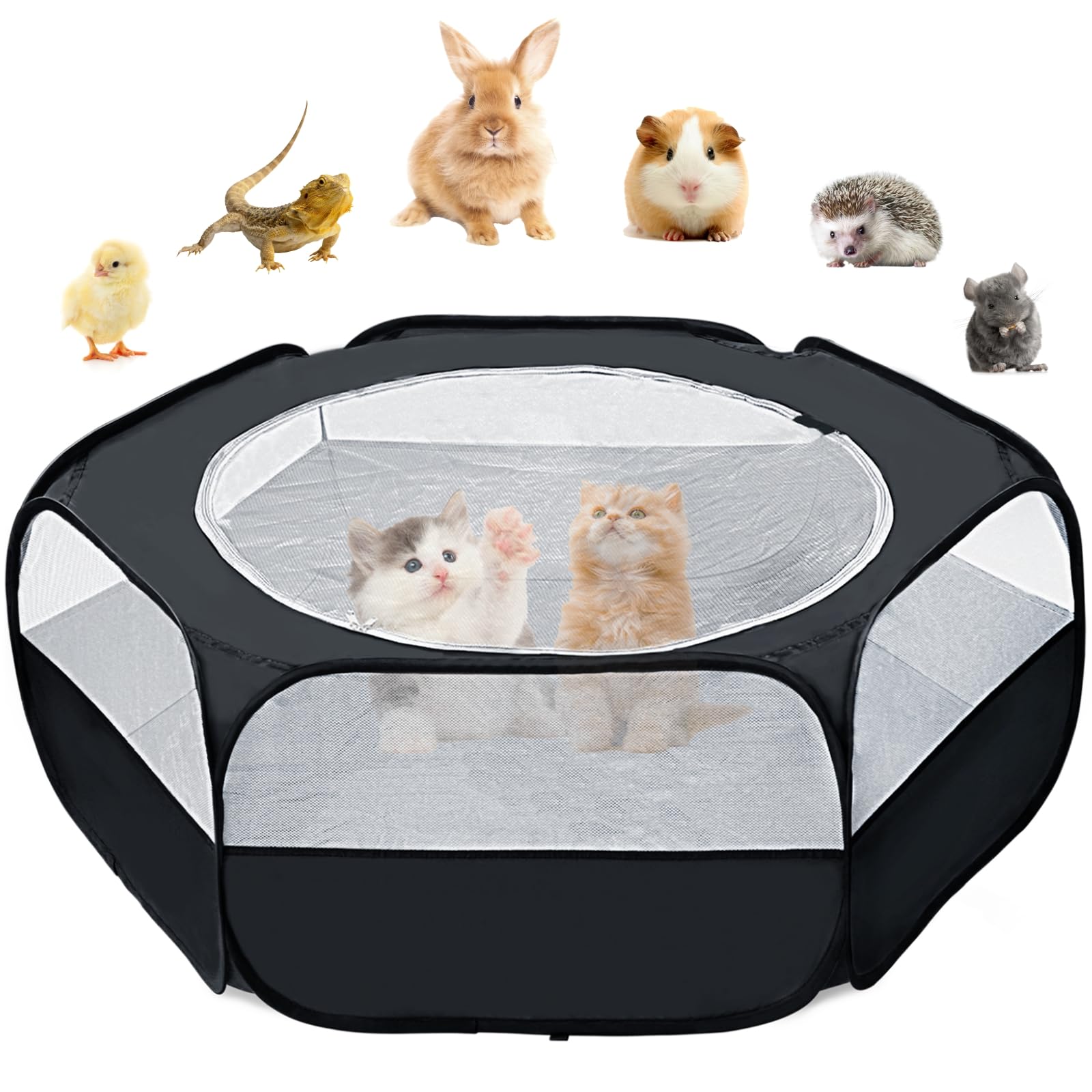 XIRGS Small Animal Playpen, Waterproof Small Pet Cage Tent Portable Outdoor Exercise Yard Fence with Top Cover Anti Escape Yard Fence for Hamster/Kitten/Cat/Rabbits/Bunny/Guinea Pig/Puppy/Chinchillas