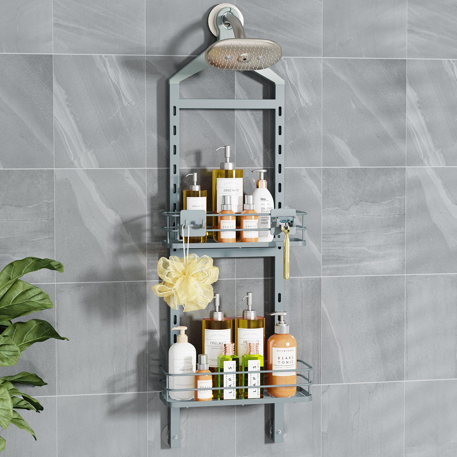 ODesign 2 Tier Anti-Swing Hanging Shower Caddy Height-Adjustable Over ...