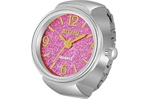 JewelryWe Men Women Finger Watch Gold-Silver Plated Elastic Watch Rings Glitter Round Dial Quartz Ring Watches, for Christmas