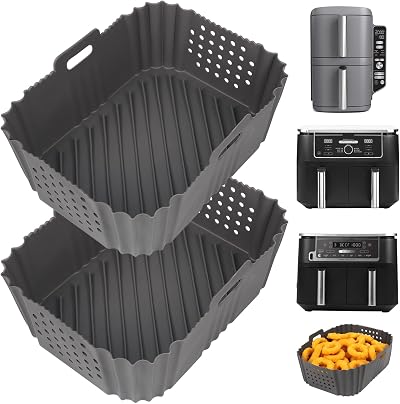 YQL 2Pcs Perforated Silicone Air Fryer Liners for Ninja Dual 9.5L SL400UK