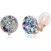 EVEVIC Austrian Crystal Multicolored Cilp On Earrings for Women 14K Gold Plated Non Pierced for Sensitive Ears Jewelry Gifts