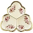fanquare 3 Compartment Platter, Gold Porcelain Appetizer Serving Tray, Floral Ceramic Divided Serving Plate for Fruit, Candy, Nuts