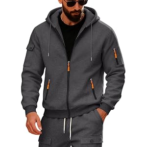 MLUTJINOO Full Zip Hoodies For Men Tactical Hooded Jackets Workout Athletic Outfits With Multi Pockets Fall Jacket, M-3XL