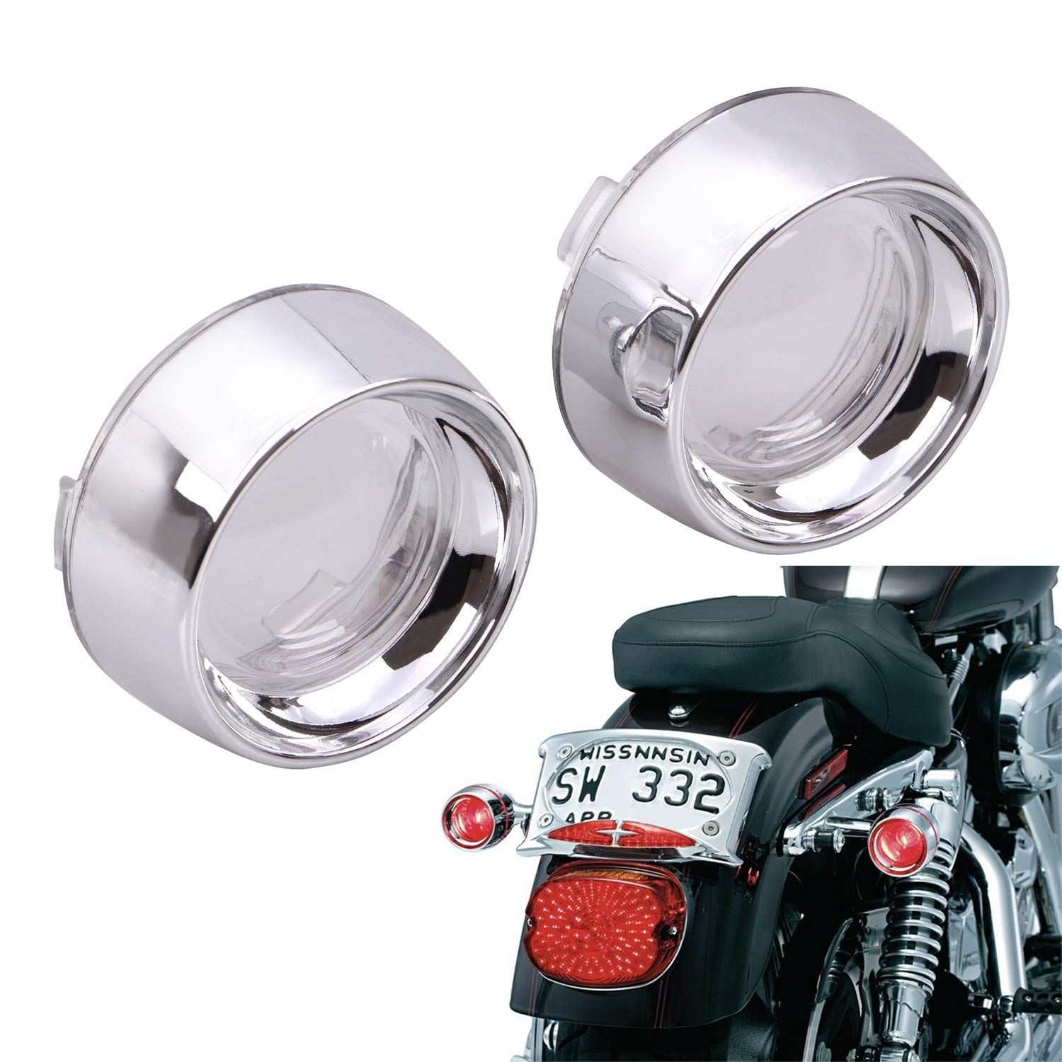 Motorcycle Deep Dish Bezels Chrome housing Bullet Turn Signal Light Clear Lens Compatible for Harley H-D Models 2000-2018