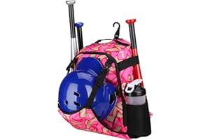 ZOEA Youth Baseball Bat Bag Backpack, T-Ball & Softball Equipment & Gear for Youth, Large Capacity Holds 2 Bats, Helmet, Gloves, Cleats, Helmet Holder and Includes Fence Hook