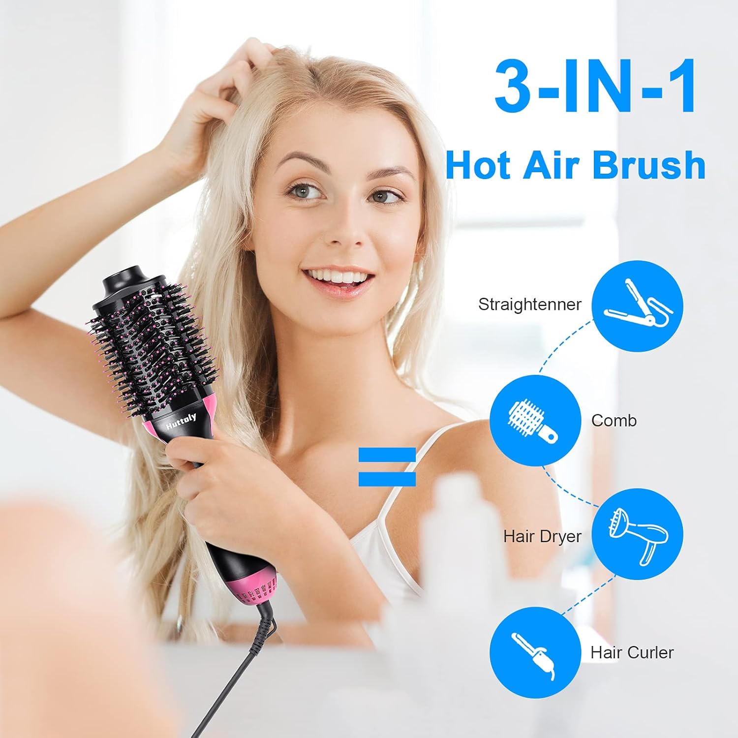 Hair Dryer Brush Blow Dryer Brush in One, 3 in 1 Hot Air Brush Hair Styler and Dryer with Ion Generator and Ceramic Coating for Girl Women Fast Drying Styling Straightening Curling Hair Brush Set: Health & Personal Care