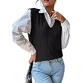 RefindWin Womens Sweater Vest Cable Knit Casual V Neck Ribbed Preppy Pullover Tops Sleeveless