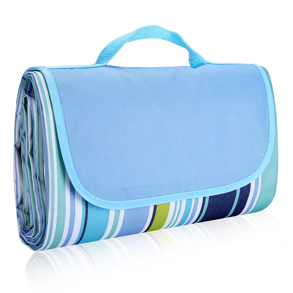 isYoung 145*200 cm Picnic Blanket Waterproof and Durable PVC Picnic Pad Suit for Camping and Beach (Blue)