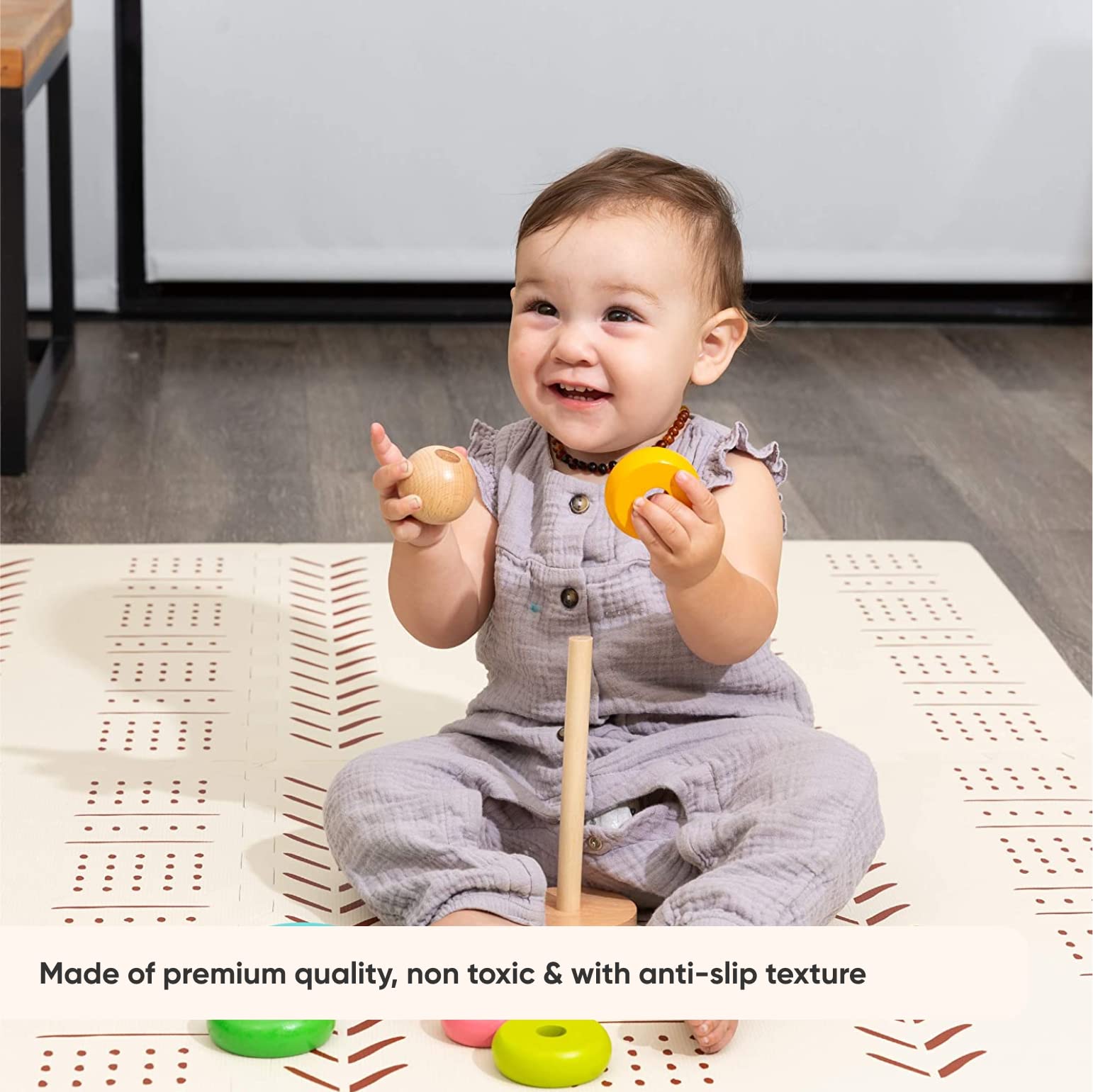 Childlike Behavior XL Baby Play Mat - 72 x 48-Inch Puzzle Play Mat with 6 Foam Floor Tiles - Interlocking Tummy Time Mats for Toddlers and Infants Playpen - Waterproof and Soft Crawling Mats - Beige
