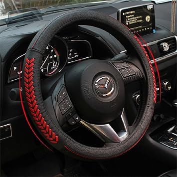 Amazon Com Vesul Red Steering Wheel Glove Leather Cover Compatible With Mazda 3 Axela Mazda 6 Cx 3 Cx3 Cx 5 Cx5 Cx 7 Cx7 Cx 9 Cx9 2013 2014 2015 2016 2017 2018 2019 2020 2021 Automotive