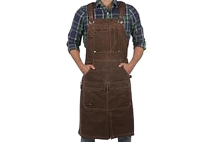 ECOZEN LIFESTYLE ecoZen 16oz Waxed Canvas Work Apron with Pockets - Waterproof, Fully Adjustable to Comfortably Fit Men and Women, 27 x 34 inches, Tough Tool Apron for Lasting Protection - Brown, Size S to XXL