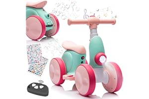 WIQINS Electric Baby Balance Bike with Bubble Machine for 1 Year Old Boys Girls 4 in 1 Toddler Balance Bike 12-48 Month Kids Bubble Bike Ride Toys First Birthday Gift with Powered Motor,Music,LED Lights