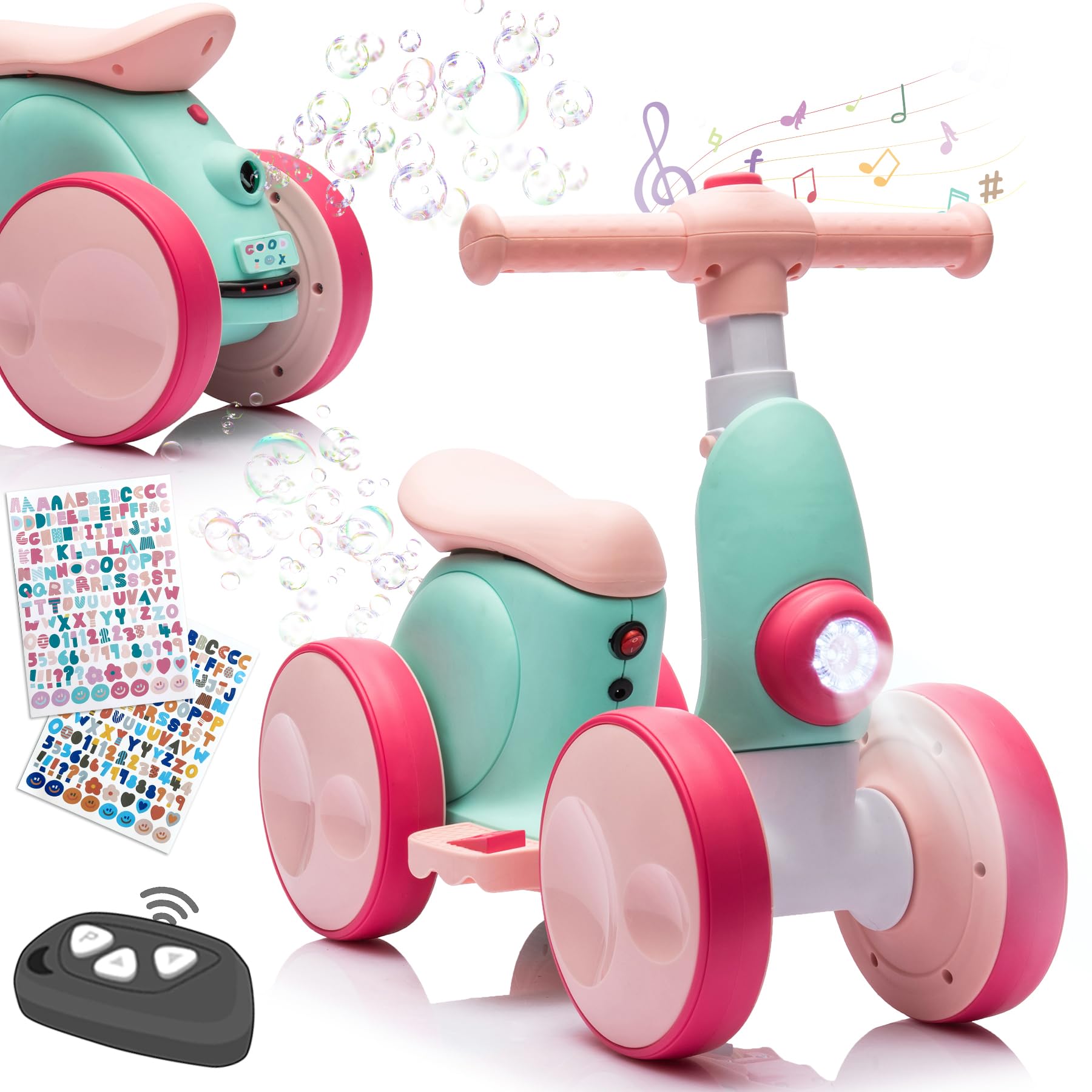Photo 1 of Electric Baby Balance Bike with Bubble Machine for 1 Year Old Boys Girls 4 in 1 Ride On Toys Toddler Balance Bike 12-48 Month Kids Bubble Bike First Birthday Gift with Powered Motor,Music,LED Lights