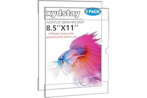 xydstay 2 Pack 8.5 x 11 Wall Mount Acrylic Sign Holder with Tape, Clear Plastic Sign Holder, Menu Holder, Unbreakable Table Sign Holder for Restaurant, Office, School, Store and Home Use Upgrade with