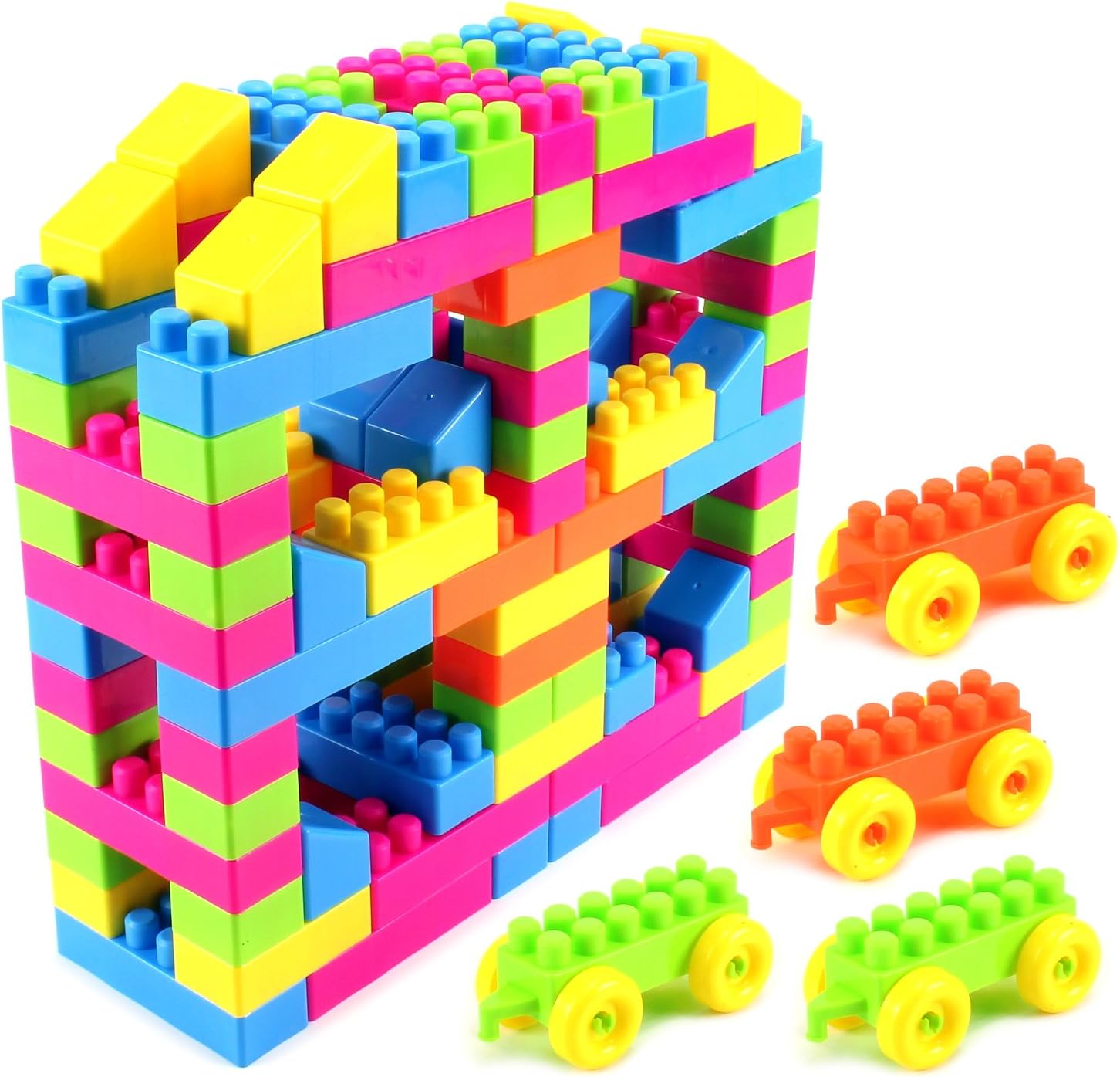 Building Blocks 134 Piece Toy Interlocking Building Blocks Play Set, Bright Vivid Colors, Endless Combinations