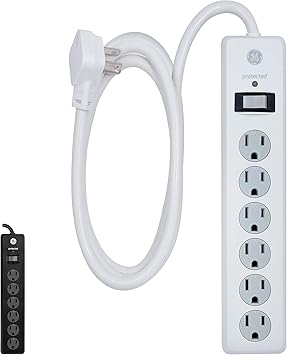 Amazon Com Ge White Outlet Surge Protector 6 Ft Extension Cord Power Strip 800 Joules Flat Plug Twist To Close Safety Covers 47225 6 Ft 6 Ft Electronics