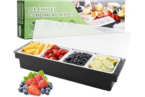 WICHEMI Condiment Container with Lid Ice Chilled Condiment Server with Ice Tray Fruit, Veggie & Condiment Caddy Plastic Garnish Station for Bartending Serving Taco, Salad Bar Container (4 Compartment)