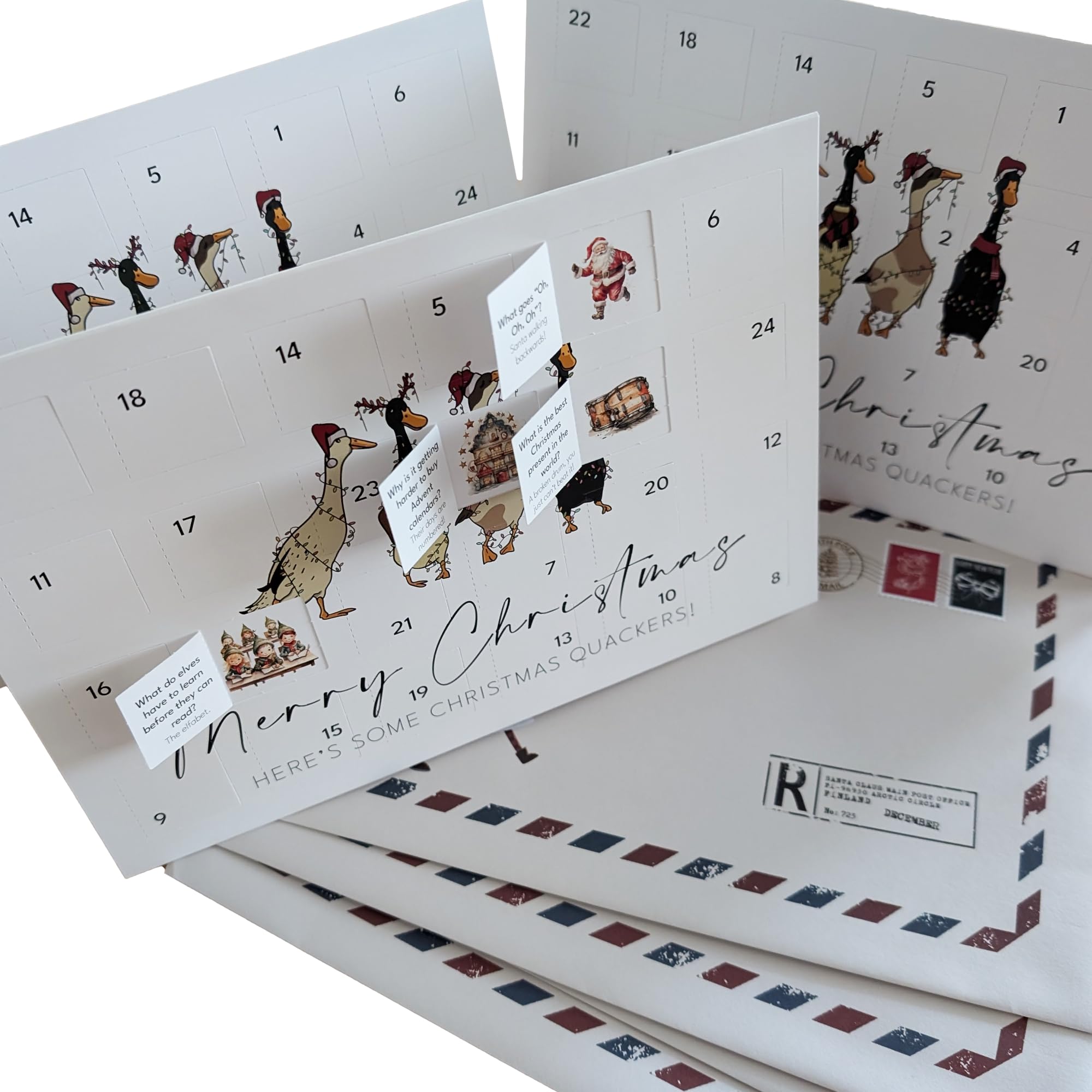 Set of 3 Fun Advent Calendars – A5 Greeting Card Style with Envelopes, 24 Days of Funny Christmas Jokes