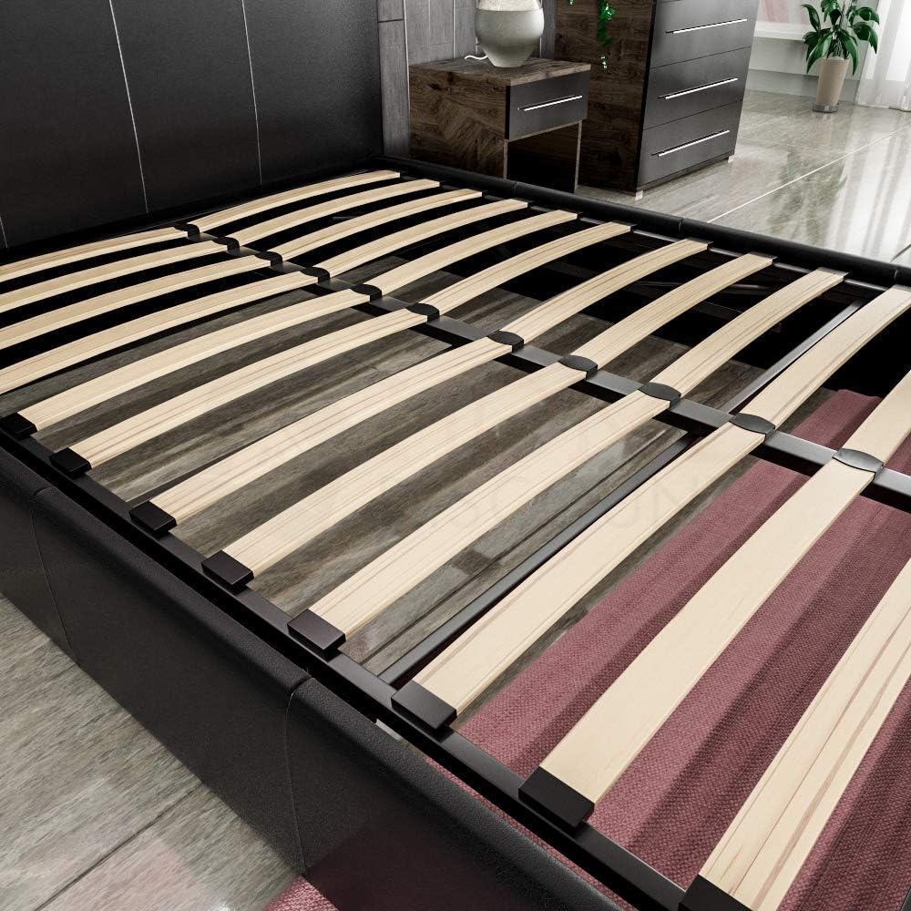 Vida Designs Lisbon King Size Bed, 5Ft Ottoman Bed Frame Upholstered Faux Leather Headboard Low Foot End Bedroom Furniture - Image 5