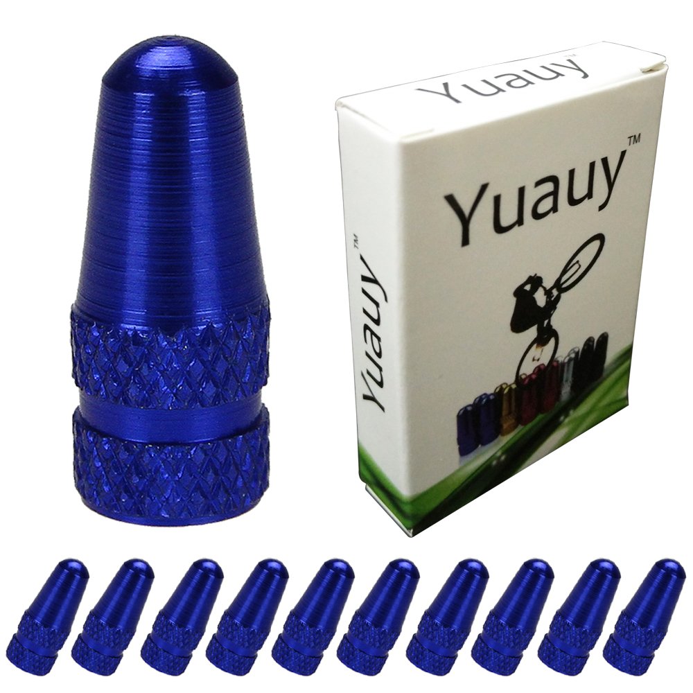 Yuauy 10 PCs Blue MTB PRESTA Bike Bicycle Road Racing Coloured Metal Valve Cap Dust Covers