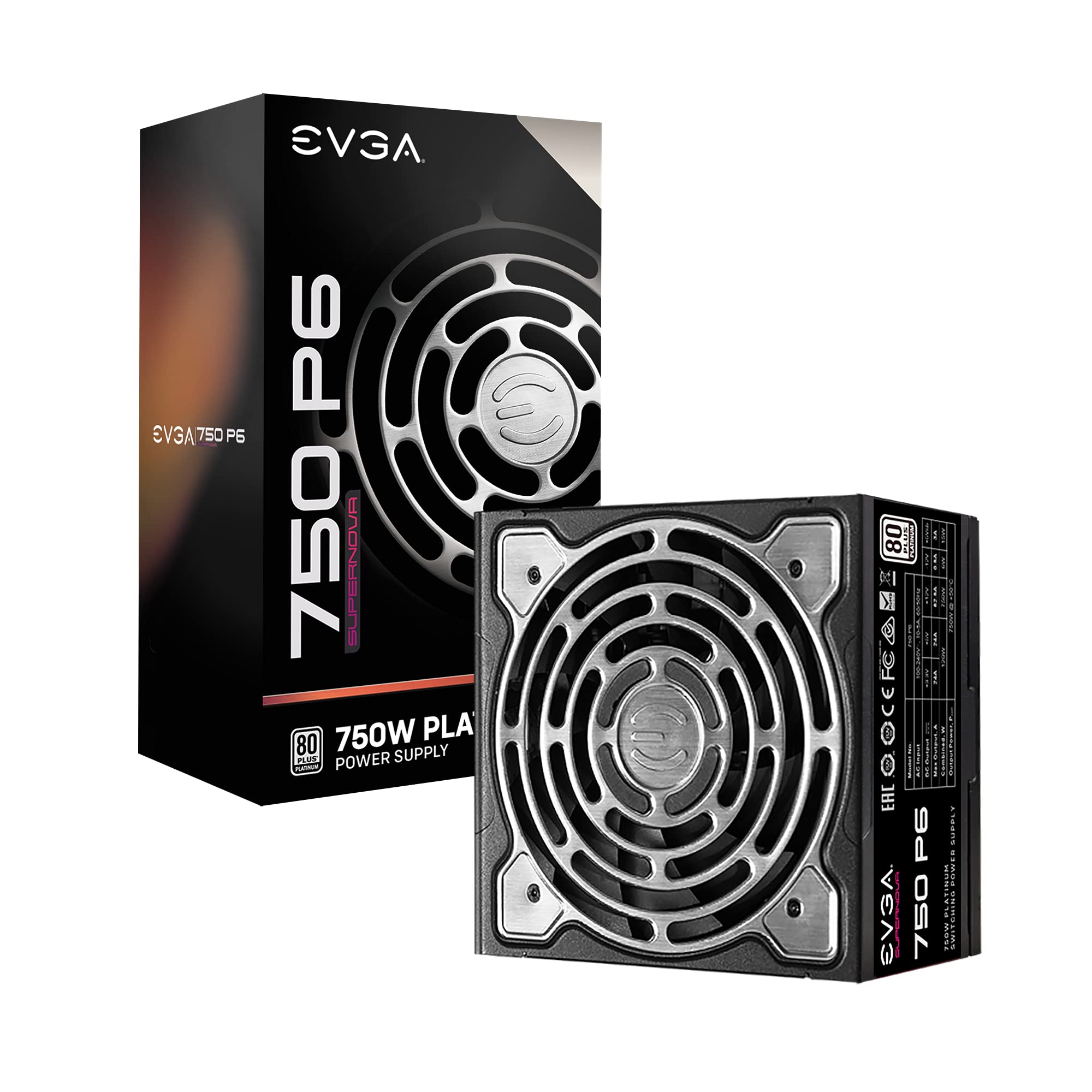 EVGA SuperNOVA 750 P6 Power Supply, 80 Plus Platinum 750W, Fully Modular, 10 Year Warranty, Includes Power ON Self Tester