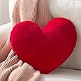 Ashler Valentine's Day Red Heart Shaped Throw Pillows, Faux Fur Rabbit 3D Fluffy Heart Throw Decorative Pillows, Cute Plush Soft Throw Pillows Gift for Kids Living Room and Sofa 15 X 17 Inch