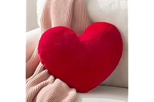 ASHLER HOME DECO Ashler Red Heart Pillow - Faux Fur Rabbit 3D Kids' Room Decor, Soft Decorative Cushion for Sofas, Bedrooms & Living Spaces 15 X 17 Inch