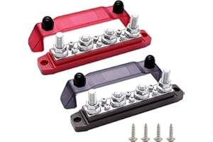 Ampper Power & Ground Distribution Block Bus Bar, 4 x 3/8" (M10) Studs, 6 x #8 (M4) Terminal Screws, 6.3" 12V 300A Battery Bu