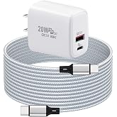 PD20W USB C Fast Charger for Meta Quest 3S, 3, 2 VR Headsets, White | Dual Port USB + Type C Adapter with 6.6ft Braided C to C Charging Cable for Oculus Quest VR Headsets