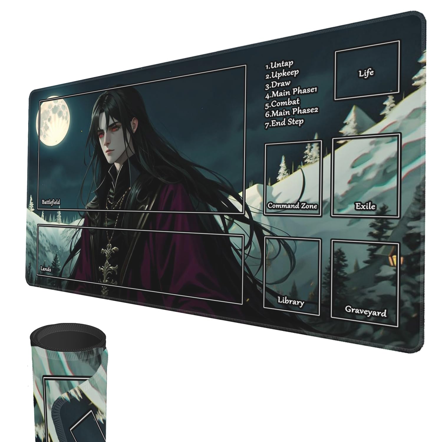 MTG Playmat, 24" x 14" Original TCG Playmats Stitched Edges Smooth Rubber Surface Battle Board Game MTG Playmat with Zones
