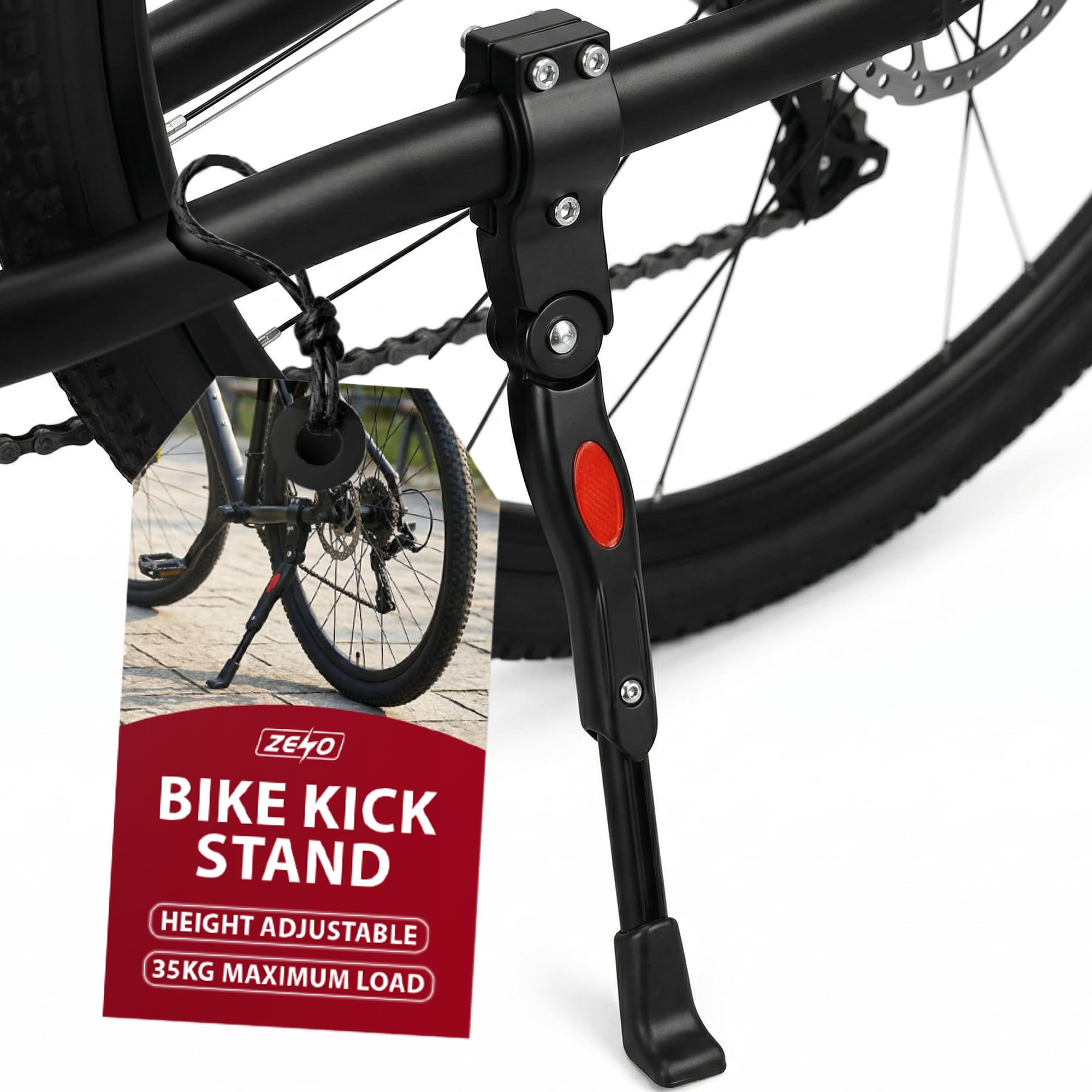 ZENO Bike Kickstand | Height Adjustable Bike Kick Stand | Suitable for Mountain Bike, Road Bike, Kids Bike & Foldable Bike | Compatible for Bicycle With Wheel Diameter of 22-27 Inches