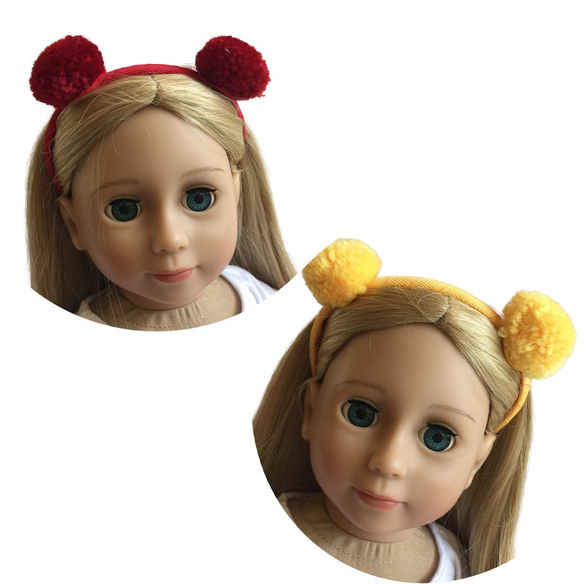 The New York Doll Collection - Set of Two - Yellow and Red Pom Pom Headbands fits 18 Inch/ 46 cm Dolls - Hair Accessories for 18 inch/ 46 cm Dolls