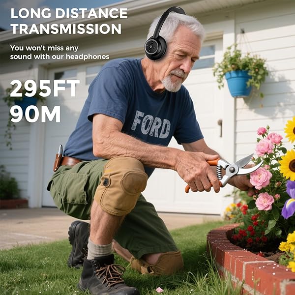 ROSIDA WIRELESS HEADPHONES FOR TV WATCHING, WIRELESS HEADPHONES FOR SENIORS WITH TRANSMITTER CHARGING BASE, BLUETOOTH HEADSETS FOR TV, NO AUDIO DELAY, GIFT FOR THE SENIORS OR PARENTS, BLACK